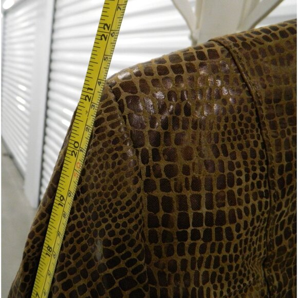 Pamela McCoy Gold Crocodile Embossed Leather Jacket With Satin Lining Size L - Picture 14 of 16
